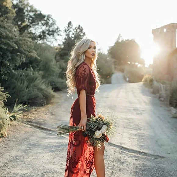 2xHP💝Merlot Lace Maxi Dress/Romper sz medium - Picture 5 of 16